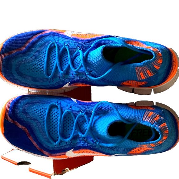NEW in Box NIKE Free Flyknit 5.0 Shoes Men's Size 9.5 Blue Glow/Total Orange - Picture 3 of 12